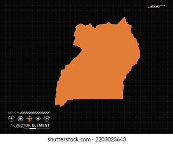 Uganda map of orange digital frame HUD, GUI, UI interface technology radar vector.