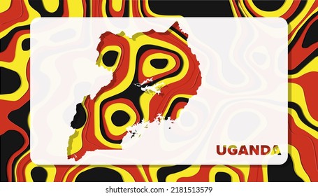 Uganda Map with Paper Cut Waves Background Shape perfect for Greeting Card, Desktop Wallpaper, and Banner