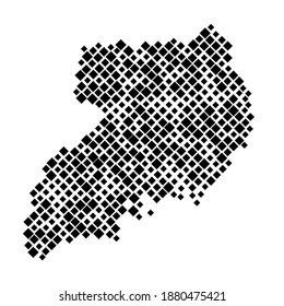 Uganda map from pattern of black rhombuses of different sizes. Vector illustration.