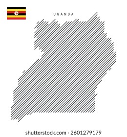Uganda map from pattern of black slanted parallel lines. Flat vector illustration isolated on white