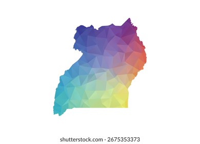 Uganda Map - Polygon Style Vector Illustration in Rainbow Gradient, Low Poly Multicolor Geometric Design, Isolated on White Background, Suitable for Reports, and Creative Projects.