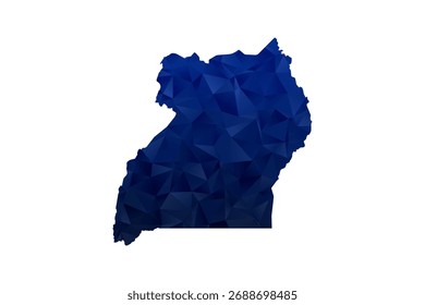 Uganda Map - Polygon Style Vector Illustration in Dark Blue Gradient, Low Poly Geometric Design, Isolated on White Background for Infographics and Education.