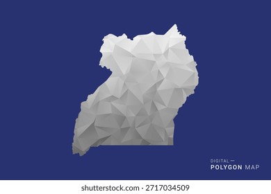 Uganda Map - Polygon White and Black map Style Vector Illustration, Low Poly Geometric Design, Isolated on blue Background.