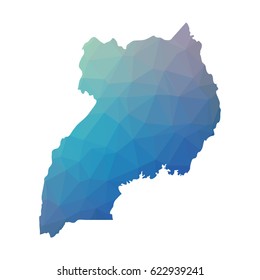 Uganda map polygonal design -  blue geometric rumpled triangular low poly style gradient graphic background 