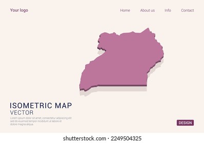 Uganda map purple on white background with 3d isometric vector illustration