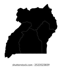 Mapa de Uganda com regiões. Ilustração vetorial.