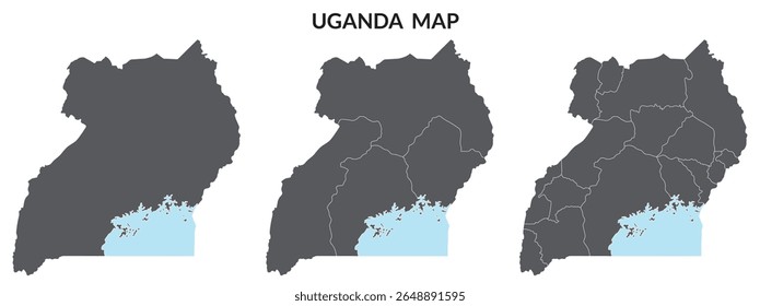 Mapa de Uganda. Mapa de Uganda em conjunto com cor cinza com Lago Vitória