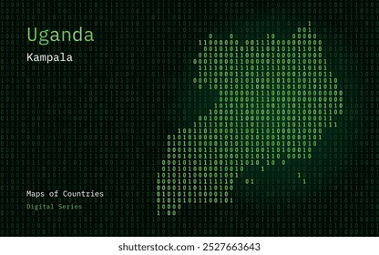 Uganda Map Shown in Binary Code Pattern. Matrix numbers, zero, one. World Countries Vector Maps. Digital Series