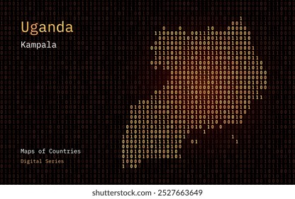 Uganda Map Shown in Binary Code Pattern. Matrix numbers, zero, one. World Countries Vector Maps. Digital Series