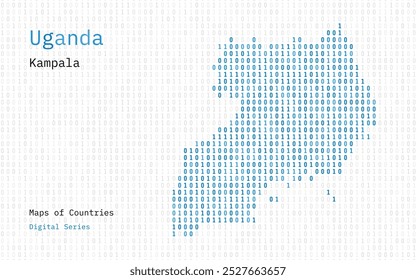 Uganda Map Shown in Binary Code Pattern. Matrix numbers, zero, one. World Countries Vector Maps. Digital Series