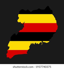 Mapa de Uganda con una bandera sobre fondo negro