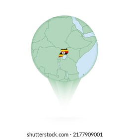 Uganda map, stylish location icon with Uganda map and flag. Green pin icon.