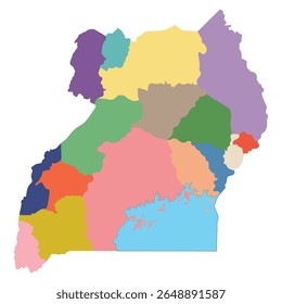 Sub-regiões do mapa de Uganda. Mapa de Uganda quatro sub-regiões com Lago Vitória