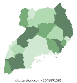 Sub-regiões do mapa de Uganda. Mapa de Uganda quatro sub-regiões sem Lago Vitória