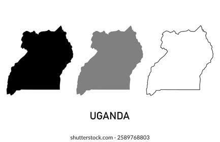uganda map in various style outline, black, and gray	