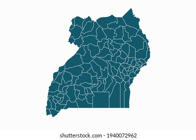 Mapa vectorial de Uganda. color azul sobre fondo blanco.