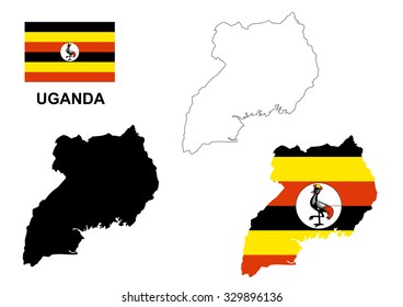 Uganda map vector, Uganda flag vector, isolated Uganda