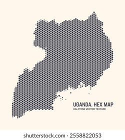 Uganda Map Vector Hexagonal Halftone Pattern Isolate On Light Background. Hex Texture in the Form of Map of Uganda. Modern Technologic Military Contour Map of Uganda for Design or Business Projects