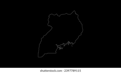 Uganda map vector illustration. Drawing with a white line on a black background.