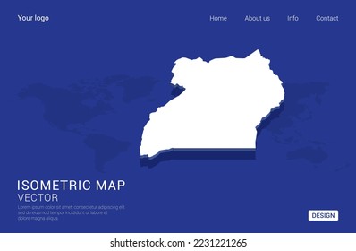 Uganda map white on dark blue background 3d isometric vector illustration.