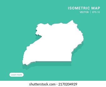 Uganda map white on green background with 3d isometric vector illustration.