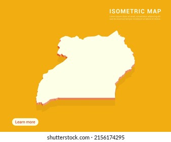 Uganda mapea blanco sobre fondo amarillo con 3d ilustración vectorial isométrica.