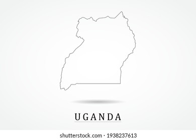 Uganda Map- World Map International vector template with thin black outline or outline graphic sketch style and black color isolated on white background - Vector illustration eps 10