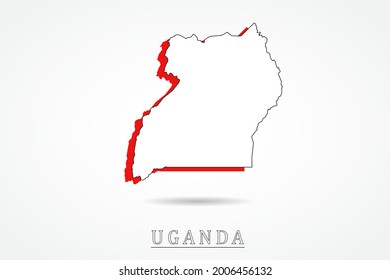 Mapa de Uganda - Mapa Mundial Plantilla vectorial internacional con estilo de esbozo gráfico rojo y contorno aislado en fondo blanco - Ilustración vectorial 10