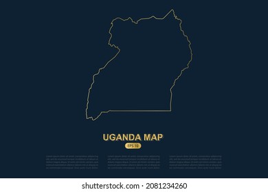 Uganda Map - World Map International vector template with thin gold outline graphic sketch style isolated on dark background for card design, poster, banner - Vector illustration eps 10