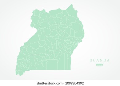 Uganda Map - World Map International vector template with High detailed including green color and white outline isolated on white background - Vector illustration eps 10