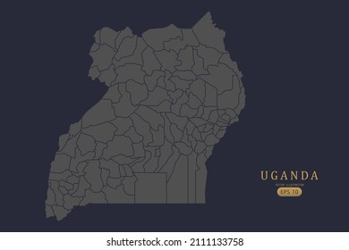 Uganda Map - World Map International vector template with High detailed including grey and black outline color isolated on black background - Vector illustration eps 10