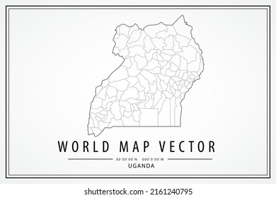 Uganda Map - World Map International vector template with High detailed thin black line and outline graphic sketch style isolated on white background - Vector illustration eps 10