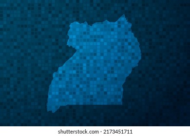 Mapa de Uganda - Mapa mundial de la plantilla internacional de vectores con estilo de tecnología aislado en el fondo de píxeles azules para educación, diseño, sitio web, infografía - Ilustración vectorial eps 10