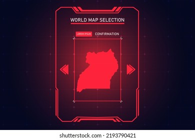 Uganda Map - World Map International vector template with Red Color in perspective style and HUD, GUI, UI interface isolated on black background for design - Vector illustration eps 10