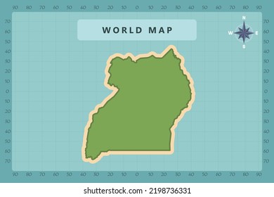 Uganda Map - World Map International vector template High detailed with green and cream color isolated on blue background including Compass Rose icon - Vector illustration eps 10