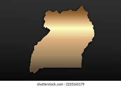 Mapa de Uganda - Mapa mundial Planilla vectorial internacional con 3D, estilo de lujo dorado que incluye sombra sobre el fondo negro para el diseño, educación, sitio web, infografía - Ilustración vectorial eps 10