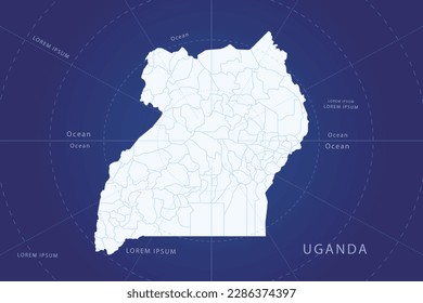 Uganda Map - World Map International vector template with High detailed and white color including circle line on blue background for design, infographic, website - Vector illustration eps 10