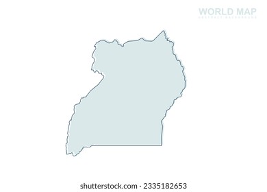 Mapa de Uganda - Mapa mundial de la plantilla vectorial internacional con líneas de cigüeña azul y formas geométricas azules aisladas en fondo blanco para diseño, infografía, sitio web - Ilustración vectorial eps 10