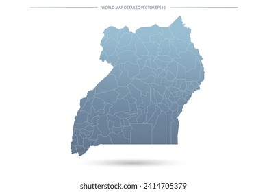 Mapa de Uganda - Mapa Mundial de la plantilla de vector internacional con Alto detalle que incluye el color de gradiente gris y azul y el color de contorno blanco aislado en fondo blanco - Ilustración vectorial eps 10