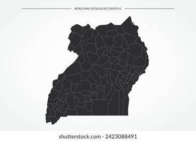 Uganda Map - World Map International vector template with High detailed with black and white outline color isolated on white background - Vector illustration eps 10