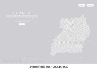 Uganda Map - World map vector template with White dots, grid, grunge, halftone style isolated on grey background for education, infographic, design, website - Vector illustration eps 10