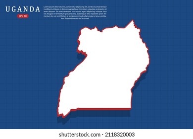 Uganda Map - World Map Vector Template With Isometric Style With White And Red Color Including Shadow On Blue Grid Background For Website, Design, Infographic - Vector Illustration Eps 10