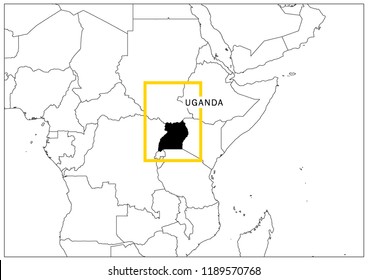 Uganda map yellow frame geography national