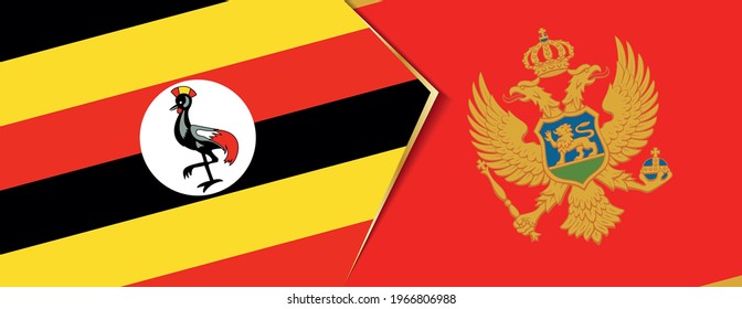 Uganda and Montenegro flags, two vector flags symbol of relationship or confrontation.