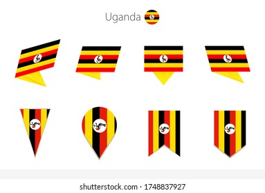 Uganda national flag collection, eight versions of Uganda vector flags. Vector illustration.