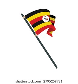 Uganda National Flag on Pole Waving Isolated Flat Icon
