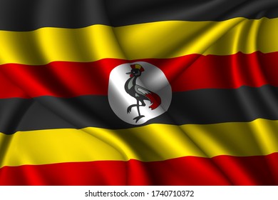 Uganda national flag of silk. Vector fabric texture