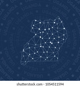 Uganda network, constellation style country map. Energetic space style, modern design. Uganda network map for infographics or presentation.