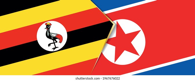 Uganda and North Korea flags, two vector flags symbol of relationship or confrontation.