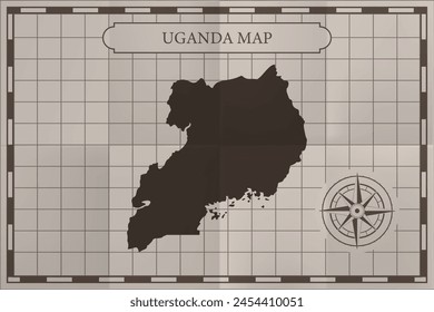 Uganda old classic country map. Vintage antique map paper style.